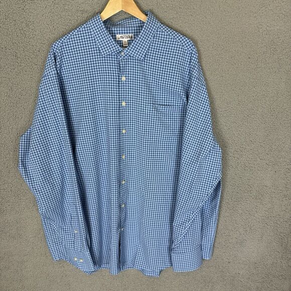Peter Millar Shirt Men's XXL Blue Check Long Sleeve Button Up Polyester Casual - Picture 1 of 7